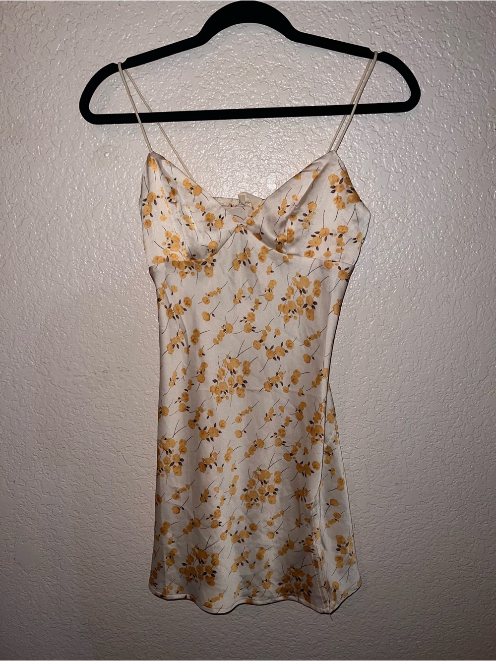 NWOT Yellow Floral Satin Slip Mini Dress